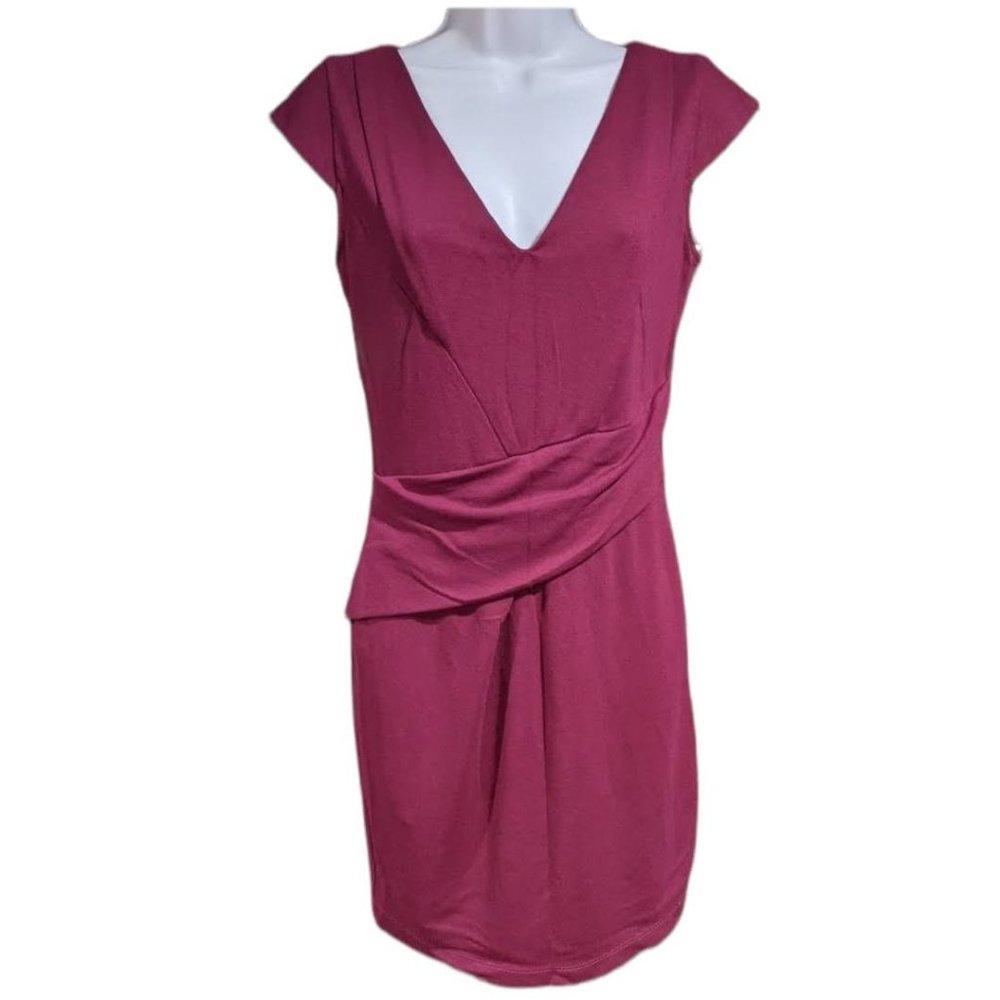 Venus Dress Burgundy Purple Sheath V-Neck Short Sleeve Midi Women's Size 4 Small